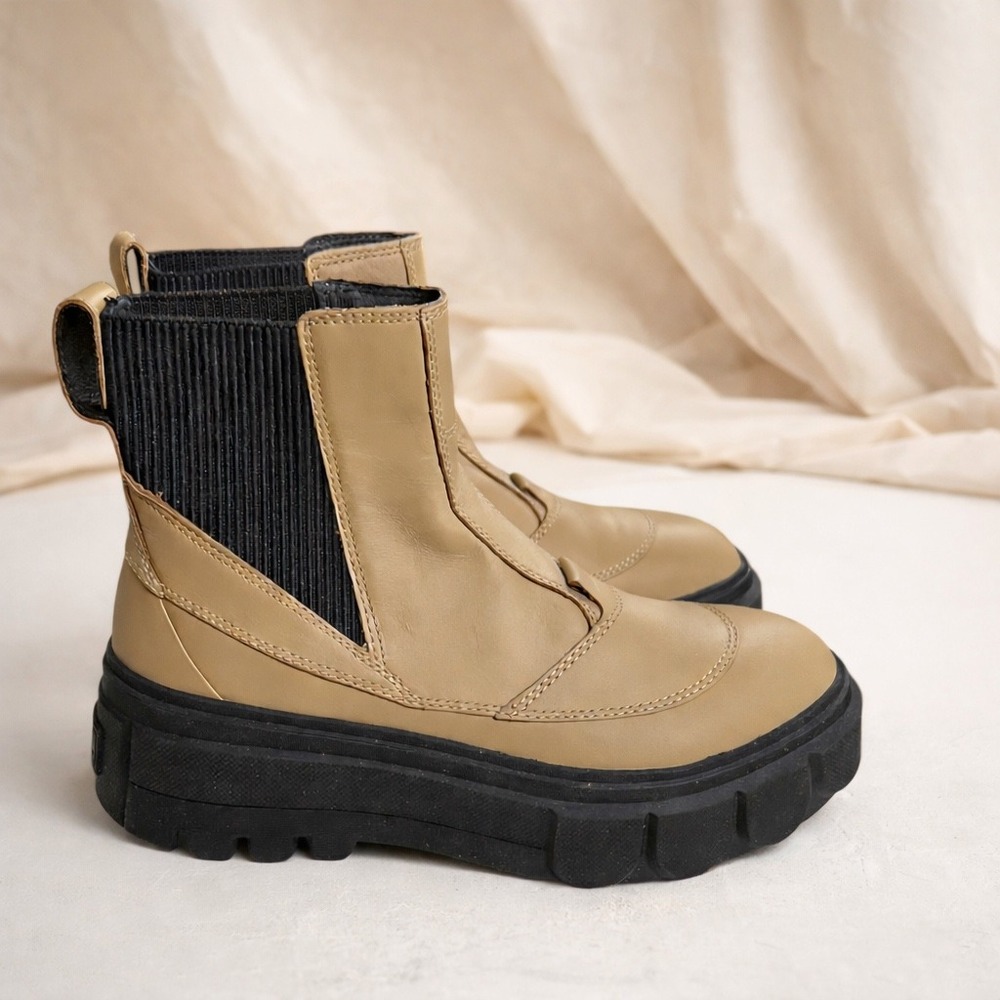 Sorel Brex Boot Chelsea Tan Black Leather Lug Sole Platform Ankle Boots 7.5